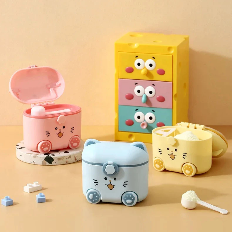 Carrinho Pote de Leite em Pó e Alimentos com Estampa de Gato e Colher Dosadora Inclusa